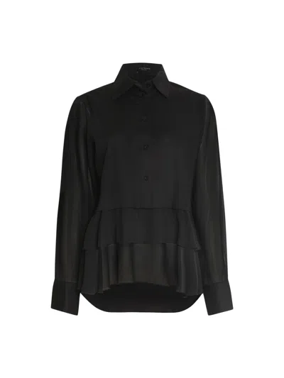 JAMES LAKELAND WOMENS SHEER SLEEVE RUFFLE SHIRT
