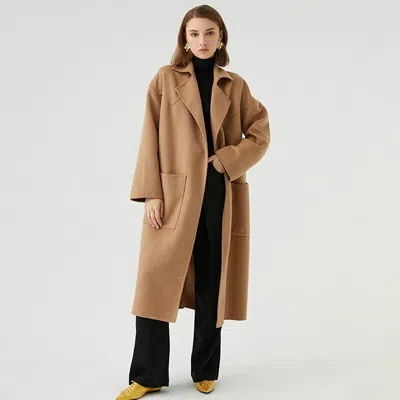 JANCOCO MAX DAMEN WOLLE MANTEL KAMEL LANG KASCHMIR JACKE GÜRTEL OUTERWEAR MIT TASCHEN9SL3733