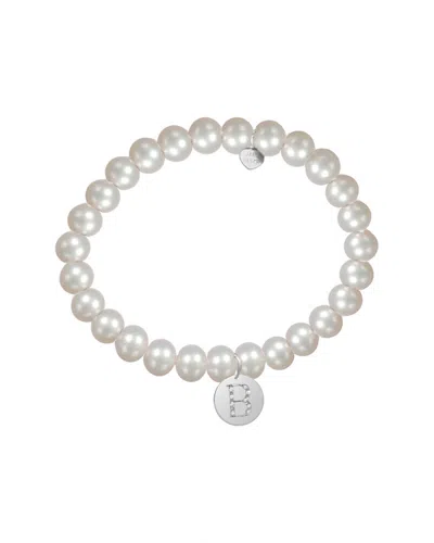JANE BASCH JANE BASCH SILVER DIAMOND & 6MM PEARL INITIAL STRETCH BRACELET (A-Z)