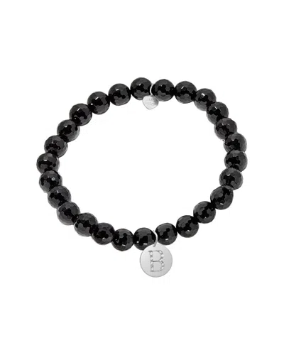 JANE BASCH JANE BASCH SILVER DIAMOND & ONYX INITIAL STRETCH BRACELET (A-Z)