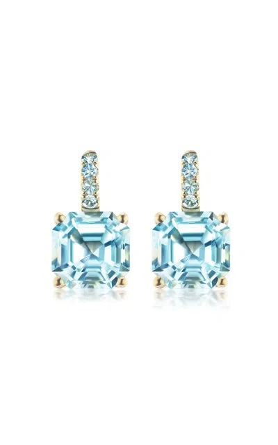 JANE TAYLOR 14K YELLOW GOLD COLOR CANDY DROP EARRINGS WITH ASCHER CUT BLUE TOPAZ