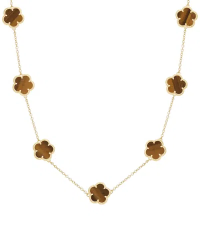 JANKUO JANKUO FLOWER 14K PLATED TIGER EYE STATION NECKLACE