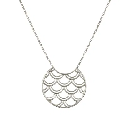 JANUS EDINBURGH WOMEN'S TIDAL STERLING SILVER FISH SCALE LARGE SILVER CIRCLE NECKLACE