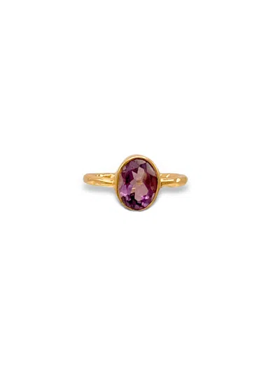 JAREDJAMIN WOMEN'S YELLOW OVAL AMETHYST GEMSTONE RING