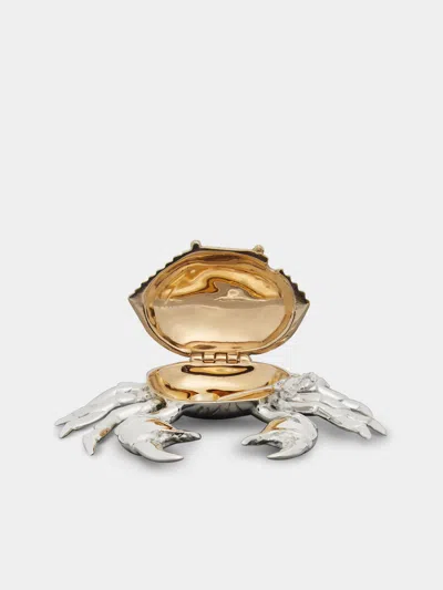 JAROSINSKI & VAUGOIN CRAB STERLING SILVER AND GOLD VERMEIL SALT CELLAR WITH SPOON