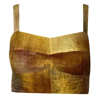 JASON WU COLLECTION CRINKLE MEMORY TIE DYE CROPPED TOP IN YELLOW COTTON