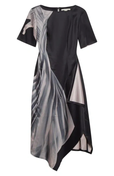 JASON WU COLLECTION JASON WU COLLECTION DANCING PLEAT PRINT DOUBLE FACE SATIN DRESS
