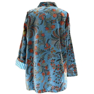 JAYSHREE DALAL WOMEN'S BLUE TROPICAL PRINT VELVET JACKET TURQUOISE