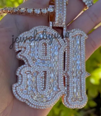 JBU MENS 3CT BAGUETTE NATURAL MOISSANITE "91" CUSTOM NUMBER FANCY PENDANT 925 SILVER