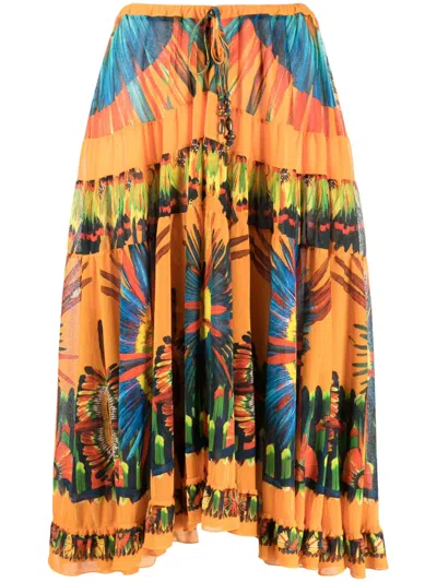 JEAN PAUL GAULTIER 2000S FEATHERS PRINT FLARED SKIRT