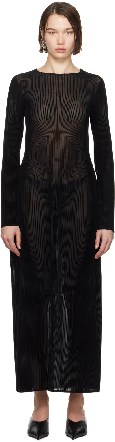 JEAN PAUL GAULTIER BLACK 'THE MORPHING PINSTRIPE' MAXI DRESS