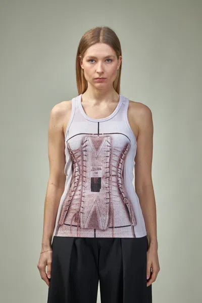 JEAN PAUL GAULTIER COTTON RIBBED TANK TOP PRINTED ''TROMPE L'CEIL CORSET''