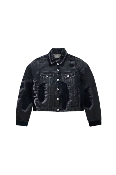 JEAN PAUL GAULTIER JEAN PAUL GAULTIER DENIM JACKET WITH BLACK FLOCK DETAILING