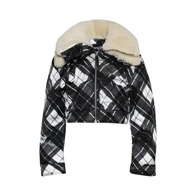 JEAN PAUL GAULTIER JEAN PAUL GAULTIER DISTORTED TARTAN AVIATOR COAT 'BLACK/GREY/WHITE/DARK BROWN'