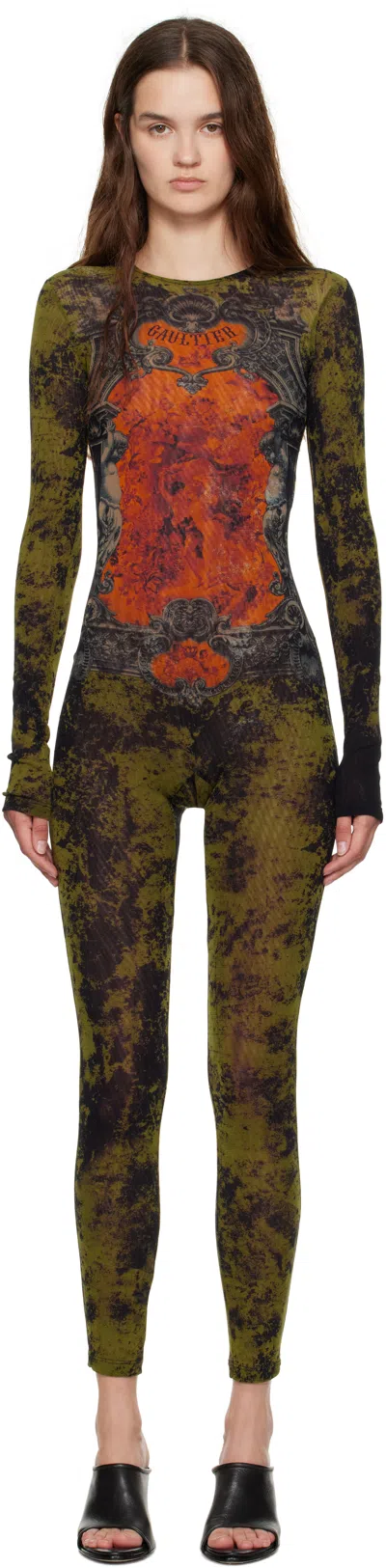JEAN PAUL GAULTIER KHAKI & ORANGE 'THE MÉDAILLON' JUMPSUIT