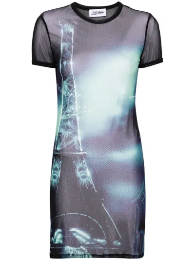 JEAN PAUL GAULTIER PIGALLE-PRINT MESH MINI DRESS