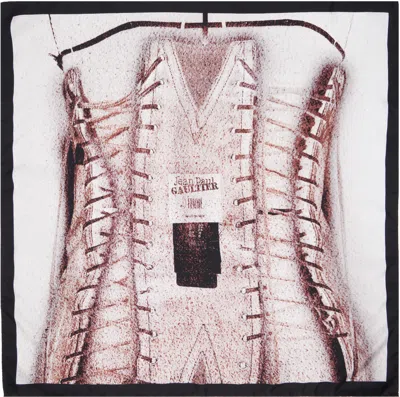 JEAN PAUL GAULTIER PINK & GRAY 'THE TROMPE L'OEIL CORSET' PRINTED SILK SCARF