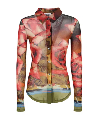 JEAN PAUL GAULTIER ROSE-PRINT MESH SHIRT