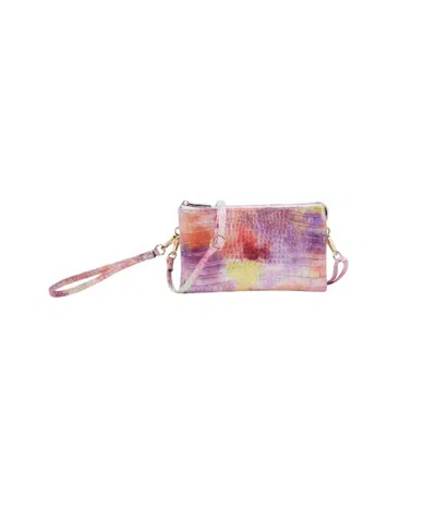 JEN & CO. WOMEN'S CROCODILE LEATHER TIE DYE CROSSBODY BAG IN TIE DYE-PINK/YELLOW