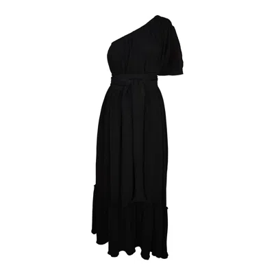 JENNAFER GRACE WOMEN'S BLACK DIAMOND PLEATED ONE-SHOULDER MAXI DRESS