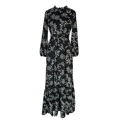 JENNAFER GRACE WOMEN'S BLACK / WHITE NIGHT BLOOMING RAGLAN MAXI DRESS