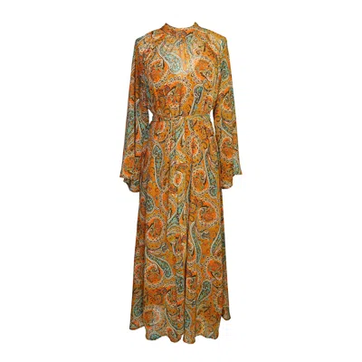 JENNAFER GRACE WOMEN'S BROWN / GOLD CARMEL PAISLEY DRESS