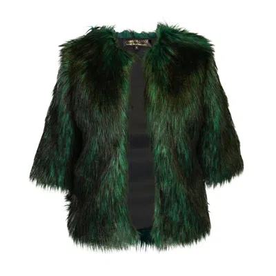 JENNAFER GRACE WOMEN'S GREEN / BLACK SHADOW SPRUCE FAUX FUR JACKET