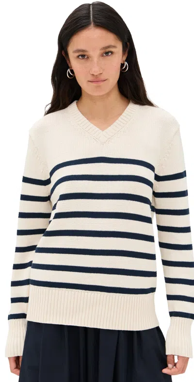 JENNI KAYNE COTTON KATE V NECK PULLOVER IVORY/NAVY STRIPE