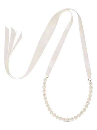 JENNIFER BEHR PEARL-EMBELLISHED RIBBON TIE NECKLACE