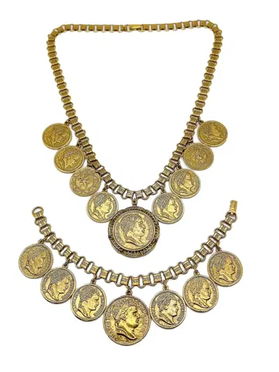 JENNIFER GIBSON JEWELLERY VINTAGE GOLDETTE CHUNKY COIN NECKLACE SET