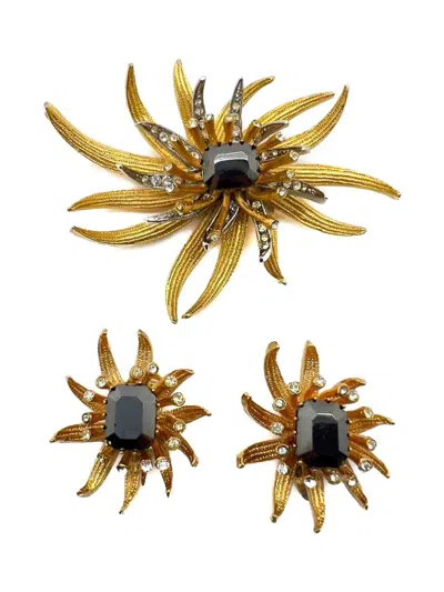 JENNIFER GIBSON JEWELLERY VINTAGE STYLISED HAEMATITE CHRYSANTHEMUM EARRINGS SET