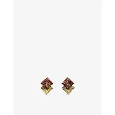 JENNIFER GIBSON JEWELLERY WOMENS JENNIFER GIBSON JEWELLERY PRE-LOVED JGJ INTERLOCKING SQUARE GOLD-PLATED METAL EARRINGS