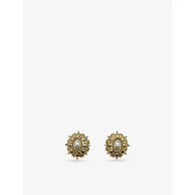 JENNIFER GIBSON JEWELLERY WOMENS JENNIFER GIBSON JEWELLERY PRE-LOVED JGJ OVAL GOLD-PLATED METAL AND FAUX-PEARL STUD EARRINGS