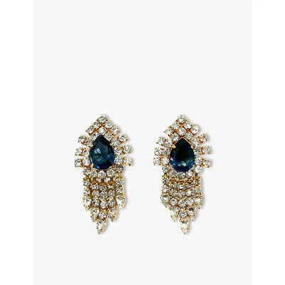JENNIFER GIBSON JEWELLERY WOMENS JENNIFER GIBSON JEWELLERY PRE-LOVED JGJ RHINESTONE AND GOLD-PLATED METAL EARRINGS