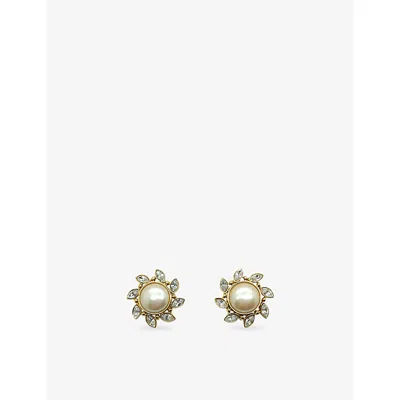 JENNIFER GIBSON JEWELLERY WOMENS JENNIFER GIBSON JEWELLERY PRE-LOVED MONET SUNBURST GOLD-PLATED METAL AND CRYSTAL-PEARL STUD E