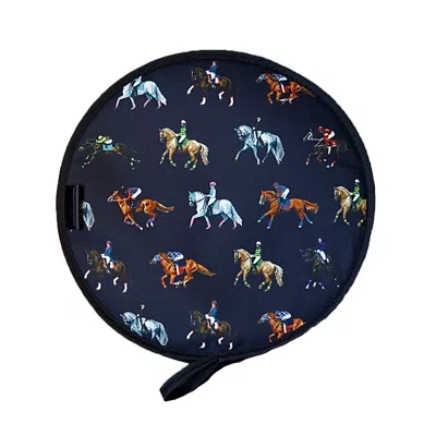 JESSICA ANDERTON DESIGNS BLUE DRESSAGE & RACEHORSES AGA HOB COVERS - NAVY