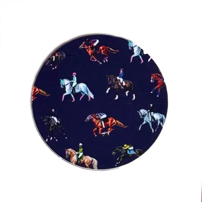JESSICA ANDERTON DESIGNS BLUE DRESSAGE & RACEHORSES DRINKS COASTERS - SET OF 4