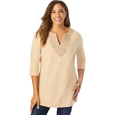 JESSICA LONDON JESSICA LONDON STRETCH COTTON NOTCH NECK TUNIC