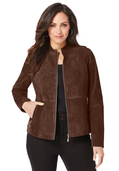 JESSICA LONDON JESSICA LONDON WOMEN'S PLUS SIZE SUEDE ZIP-FRONT JACKET