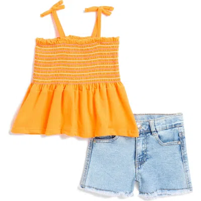 JESSICA SIMPSON JESSICA SIMPSON KIDS' SMOCKED TANK TOP & FRAYED DENIM SHORTS SET