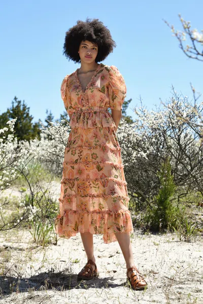 JESSIE ZHAO NEW YORK GOLD GARDEN METALLIC MIDI DRESS