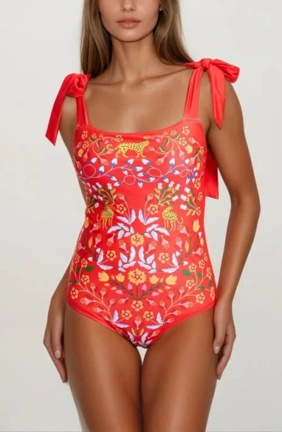 JESSIE ZHAO NEW YORK JESSIE ZHAO NEW YORK RED BLOSSOM REVERSIBLE ONE-PIECE SWIMSUIT