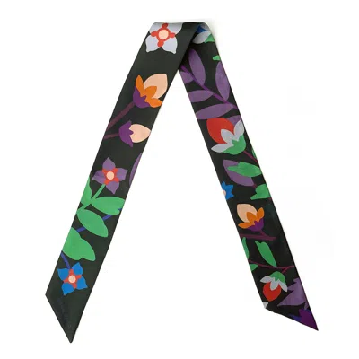 JESSIE ZHAO NEW YORK SILK SKINNY SCARF OF NIGHT GARDEN