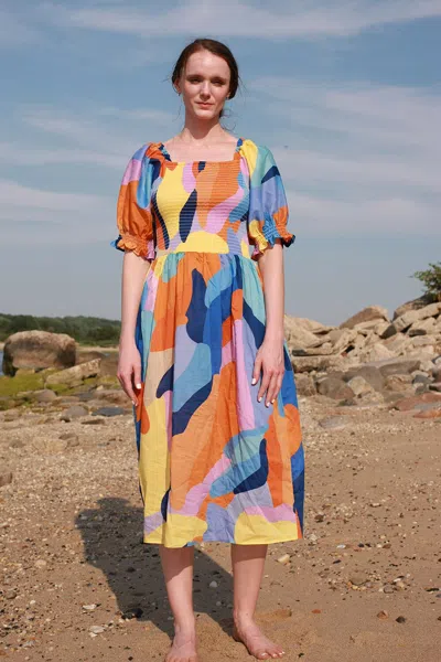 JESSIE ZHAO NEW YORK TROPICAL LOVE SMOCKED MIDI DRESS