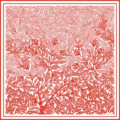 JESSIE ZHAO NEW YORK WOMEN'S WHITE / RED DOUBLE SIDED SILK SCARF OF SCARLET TREE OF LIFE