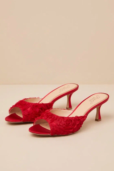 JEWEL BY BADGLEY MISCHKA SCARLET RED SATIN KITTEN HEEL SLIDE SANDALS