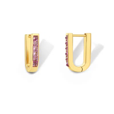 JEWELBIRD WOMEN'S GOLD / PINK PINK SAPPHIRE U-SHAPED EARRINGS