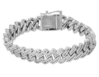 JEWELRY UNLIMITED 14MM BAGUETTE VVS 10.6CT REAL DIAMOND MIAMI CUBAN BRACELET 8" 10K WHITE GOLD