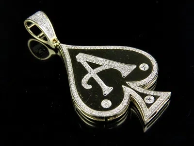 JEWELRY UNLIMITED MEN'S 10K YELLOW GOLD GENUINE DIAMOND ACES SPADE PENDANT CHARM 1/2 CT 2"