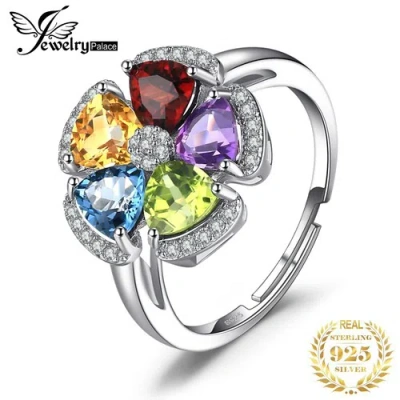 JEWELRYPALACE 2.6CT GENUINE SWISS BLUE TOPAZ AMETHYST CITRINE GARNET PERIDOT ADJUSTABLE RING